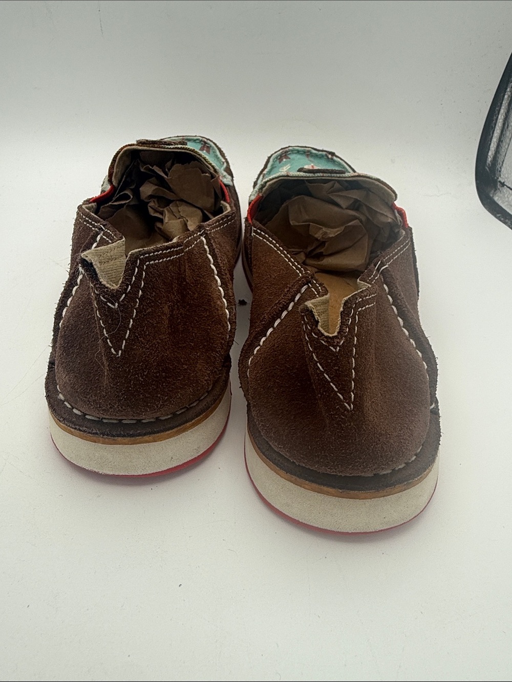 Ariat Teal Arrow-Print Slip-On Shoes with Brown Trim - Picture 9 of 11